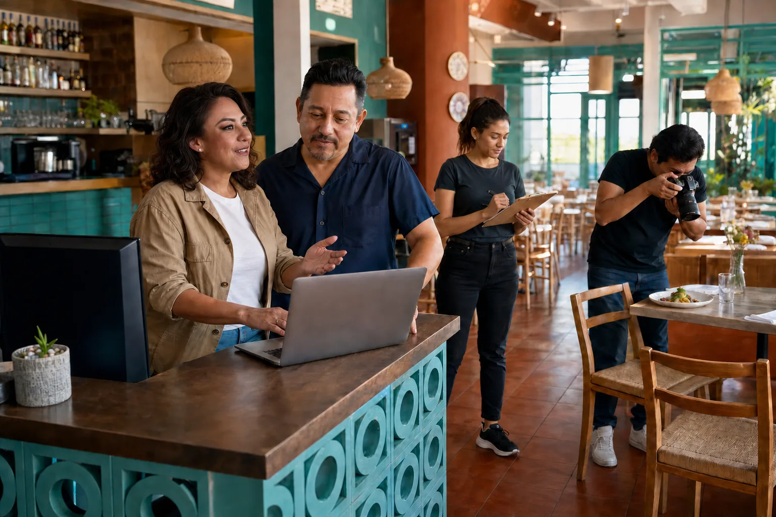Iris helping a restaurant owner organize catering requests and customer follow-up